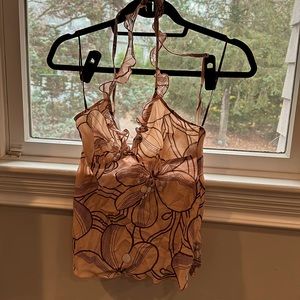 Silk Coral pink and brown halter top